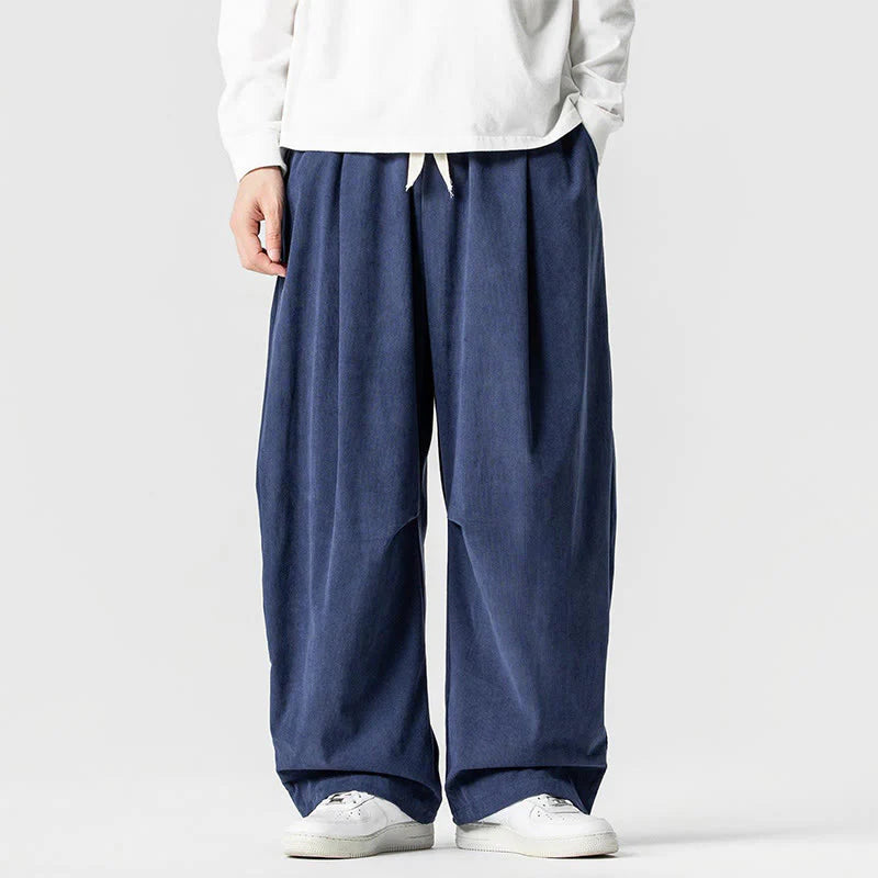 Buddha Stones Winter Drawstring Corduroy Cotton Men's Wide Leg Pants With Pockets