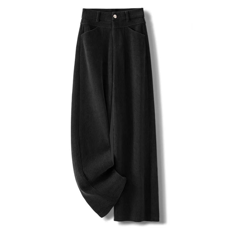 Buddha Stones Winter Straight Leg Design Cotton Corduroy Women's Wide Leg Pants With Pockets