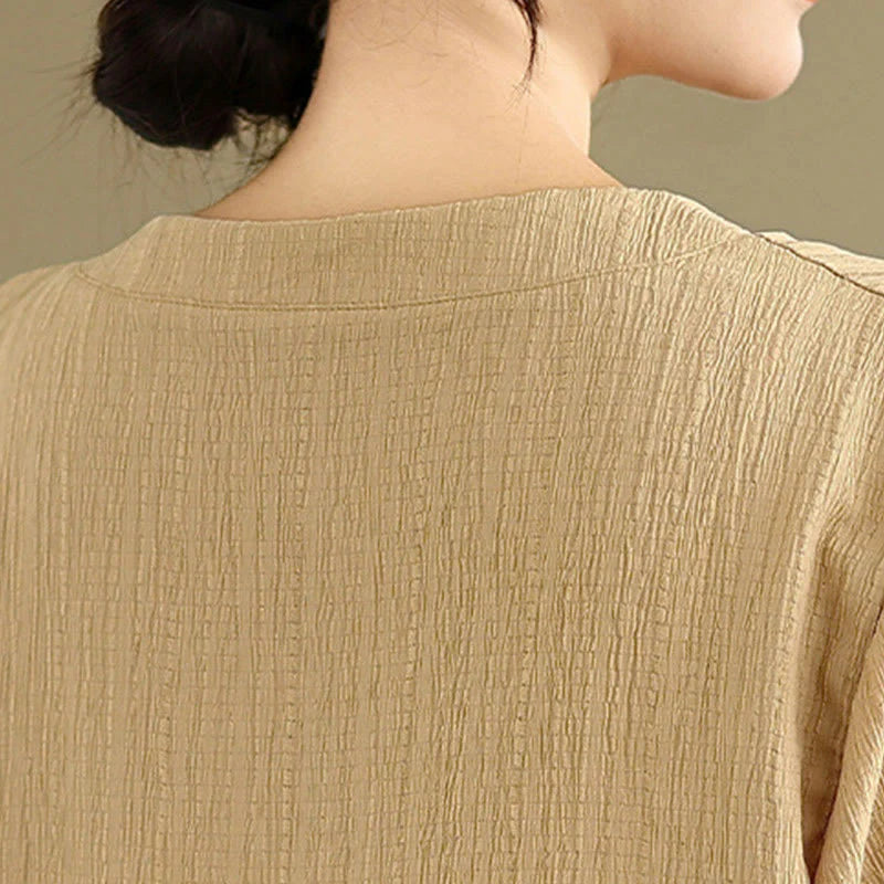 Buddha Stones Casual Plain Button V-Neck Women's Polyester Short Sleeve Shirt