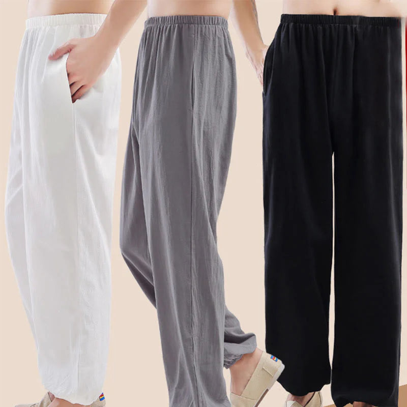 Buddha Stones Summer Solid Color Unisex Elastic Waist Tai Chi Qigong Practice Pants With Pockets