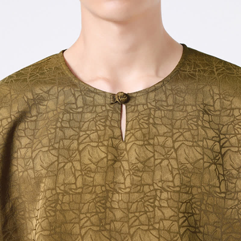 Buddha Stones Summer Retro Crackle Auspicious Cloud Pattern Short Sleeve Men's T-shirt