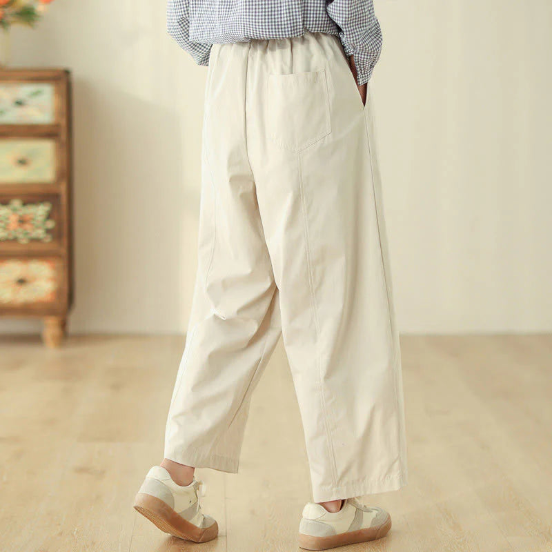 Buddha Stones Simple Lines Design Ankle-Length Cotton Women's Harem Pants With Pockets