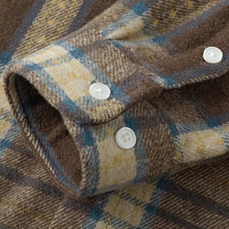 Buddha Stones Commute Multicolor Plaid Button Men's Cotton Long Sleeve Shirts With Pocket
