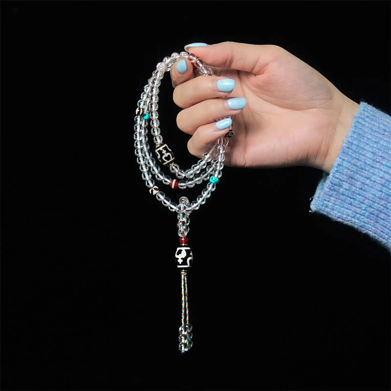 Buddha Stones 108 Beads Liuli Crystal Dzi Bead Agate Blessings Tassel Mala