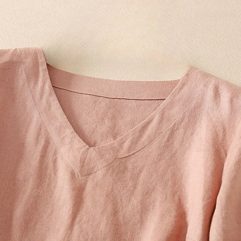 Buddha Stones Summer Casual Plain Women's V-neck Design Half Sleeve T-shirt