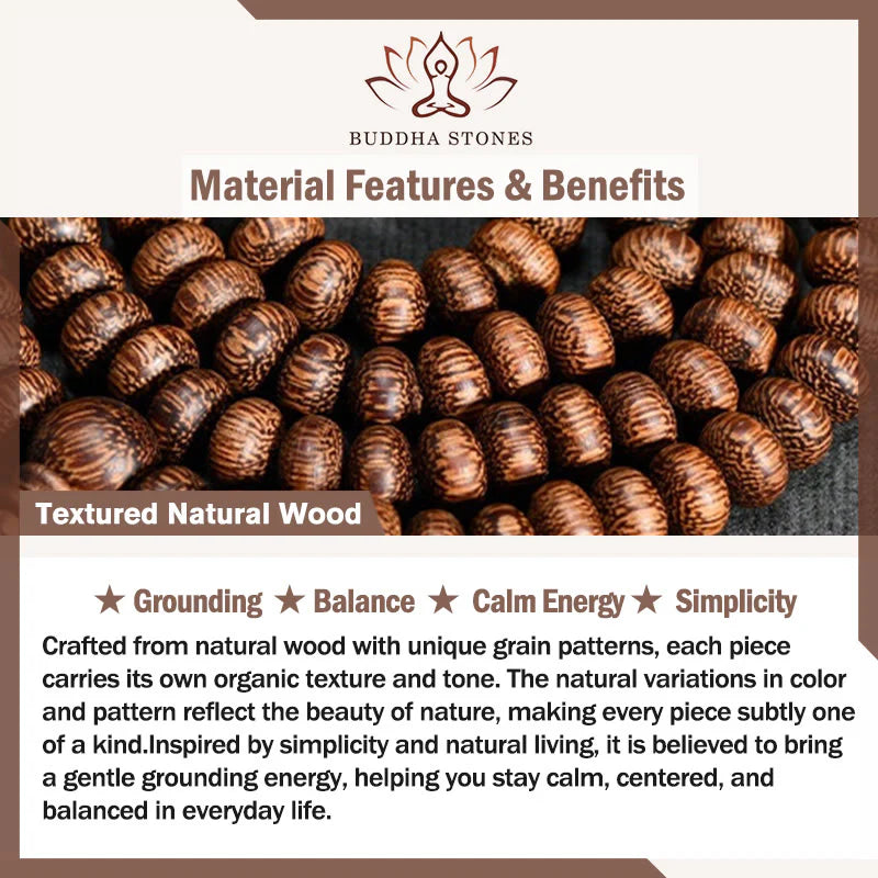 Buddha Stones 108 Textured Wood Beads Calm Energy Mala