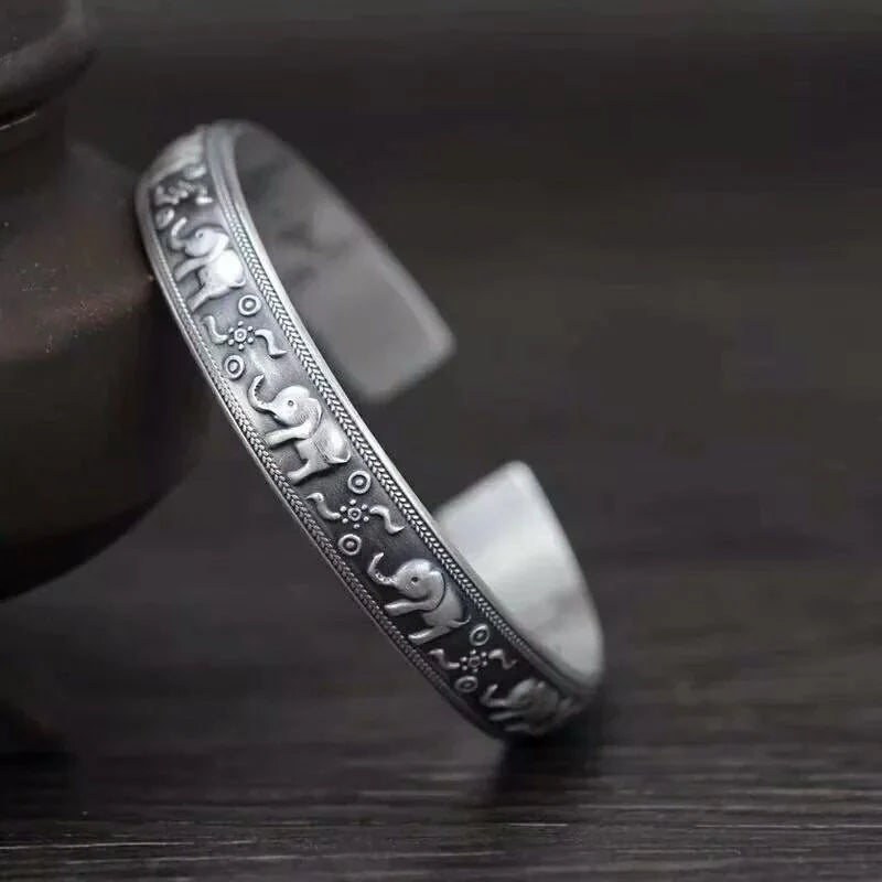 Buddha Stones Elephant White Copper Strength Bracelet Bangle (Extra 30% Off | USE CODE: FS30)