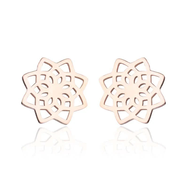 Buddha Stones Tibetan Lotus Pattern New Beginning Stud Earrings