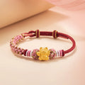 Buddha Stones Handmade 999 Sterling Silver Fortune Cat Ingot Peach Blossom Luck Red Rope Bracelet