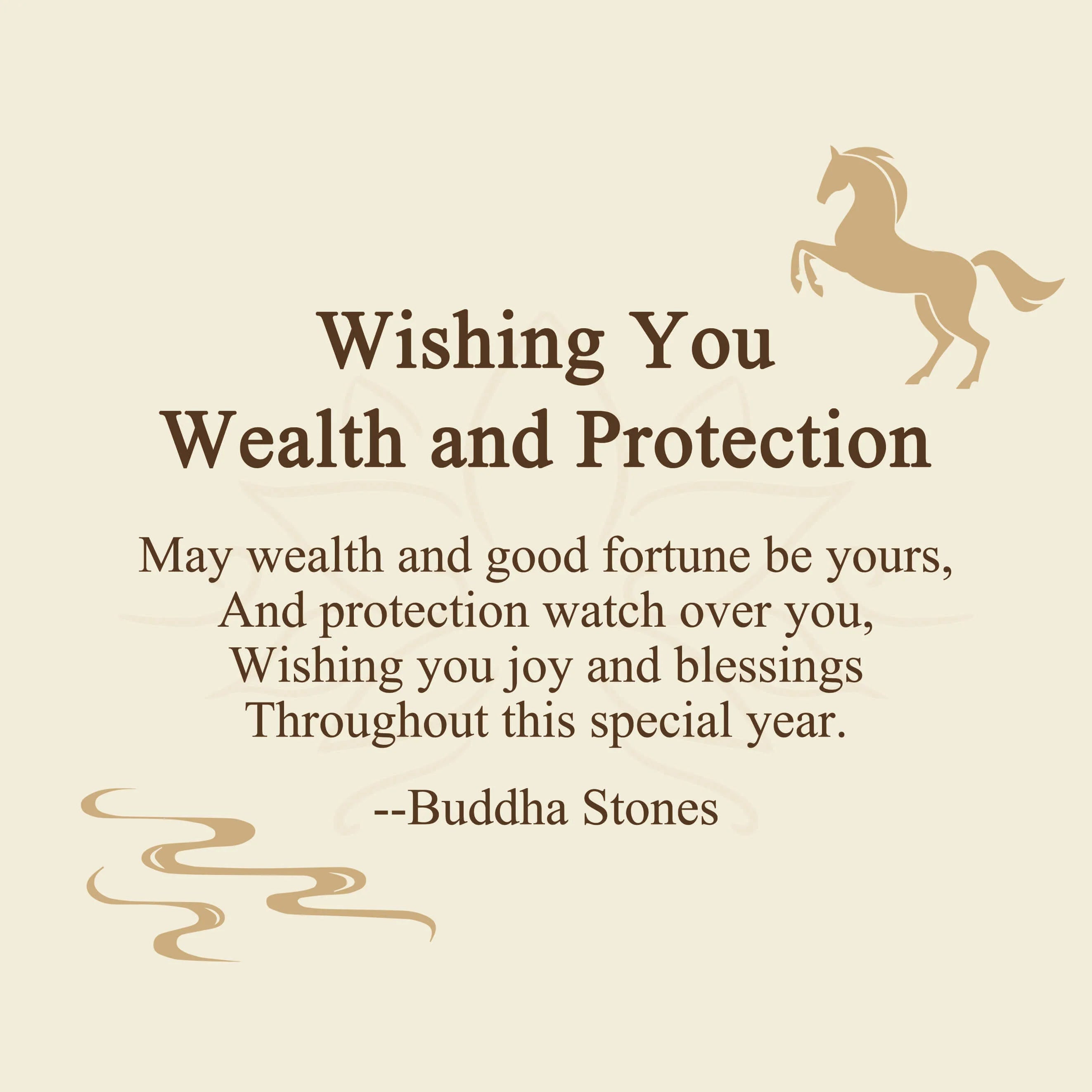 Buddha Stones Wishing You Wealth and Protection Year of the Horse String Includes Gift Message Card