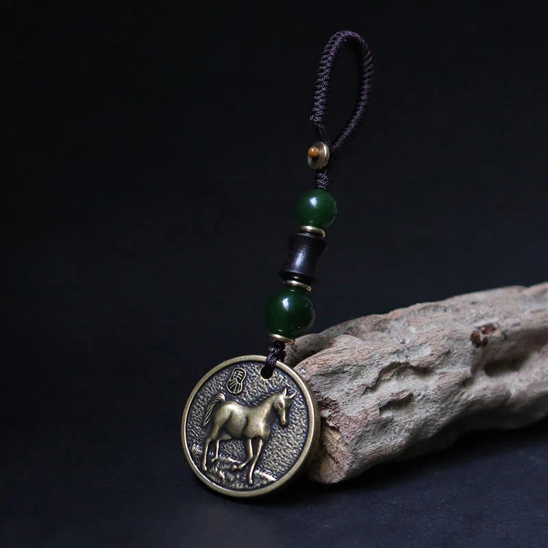 Buddha Stones Chinese Zodiac Year Of The Horse Bagua Fu Character Copper Brass Balance Key Chain