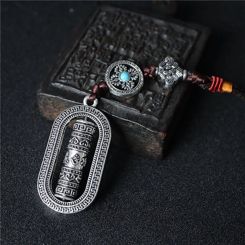 Buddha Stones Tibet Om Mani Padme Hum Prayer Wheel Peace Rotatable Car Hanging Decoration