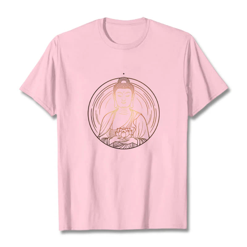 Buddha Stones Golden Buddha Holding A Lotus Flower Tee T-shirt
