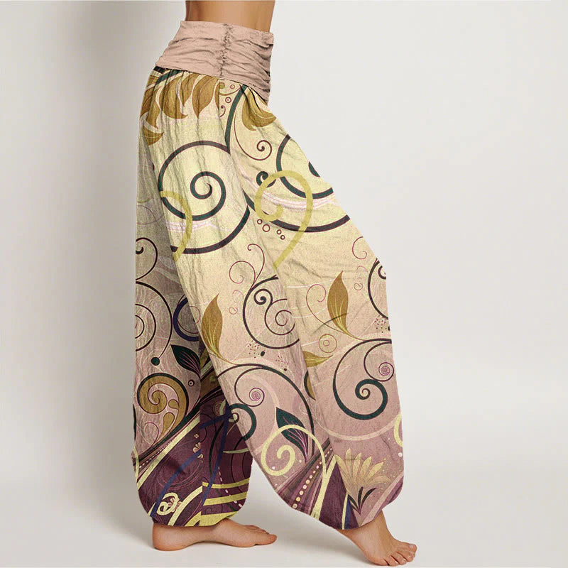 Buddha Stones Cotton Casual Vining Floral Pattern Women's Harem Pants
