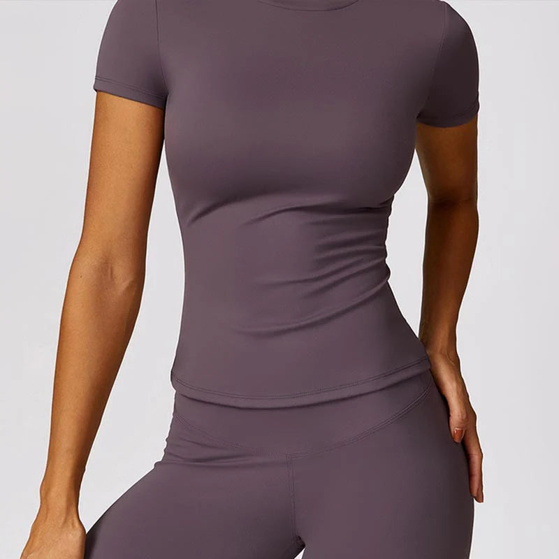 Buddha Stones Women Short Sleeve T-Shirt Top High Waist Leggings Pants For Sports Yoga