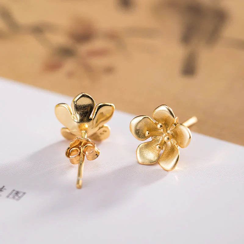 Buddha Stones 925 Sterling Silver Golden Peach Blossom Balance Earrings