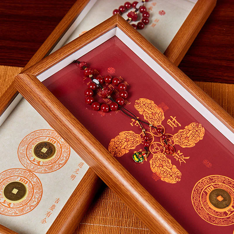 Buddha Stones Copper Coins Cinnabar Attract Fortune Blessing Photo Frame Ornament Home Decor