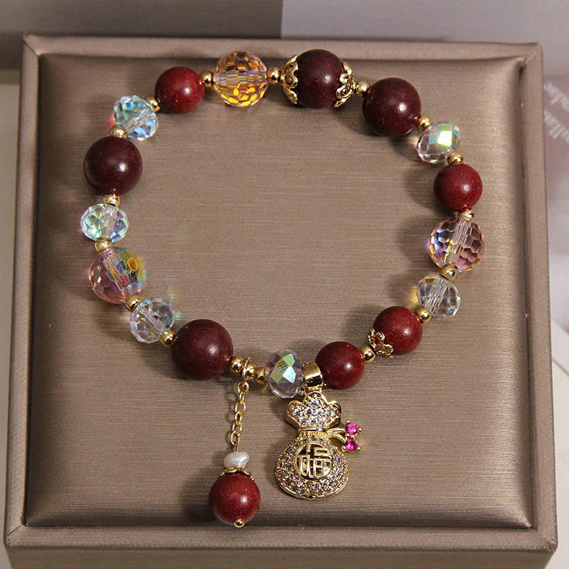 Buddha Stones Sandalwood Fu Character Lucky Fortune Money Bag Charm Protection Bracelet