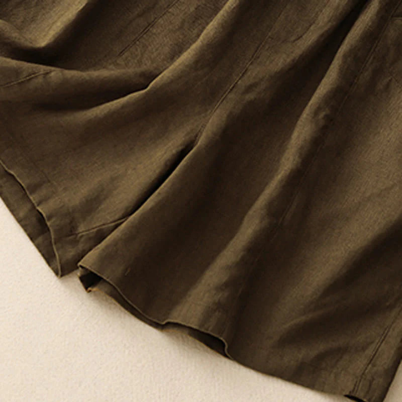 Buddha Stones Summer Casual Buttons Plain Cotton Women's Shorts With Pockets