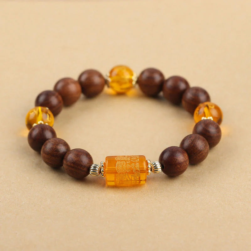 Buddha Stones Natural Phoebe Zhennan Wood Om Mani Padme Hum God Of Wealth Crystal Protection Bracelet (Extra 40% Off | USE CODE: FS40)