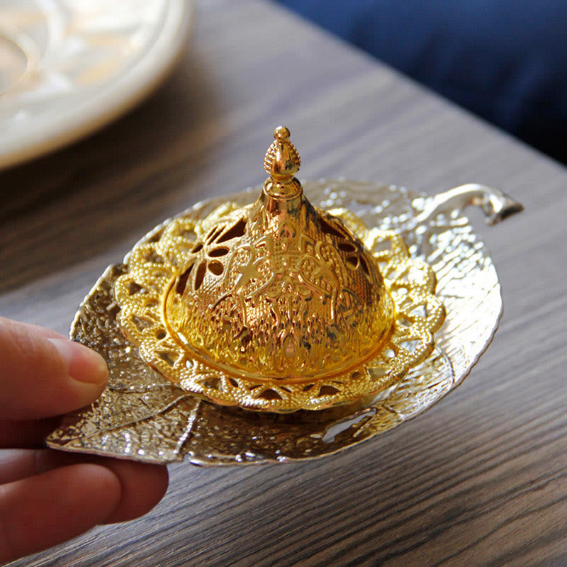 Buddha Stones Tibetan Gold Mini Leaf Coaster Meditation Incense Burner
