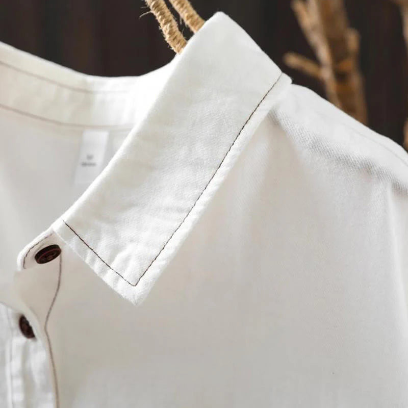Buddha Stones Fall Buttons Down Pocket Decor Design Women's Stand Collar Long Sleeve Cotton Shirt