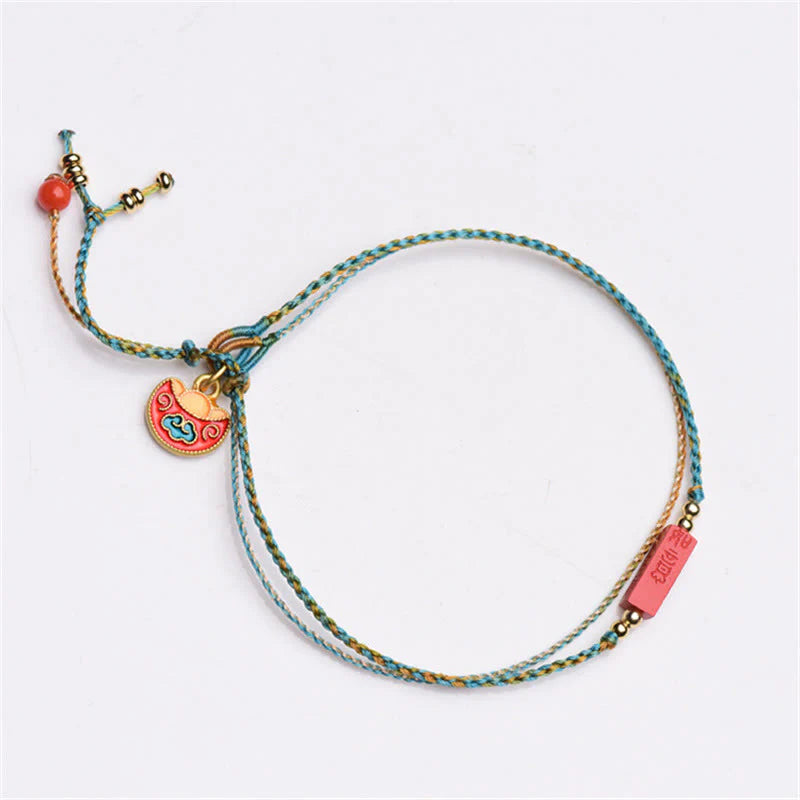 Buddha Stones Handmade Cinnabar As One Wishes Blessing Braid Double Layer Bracelet