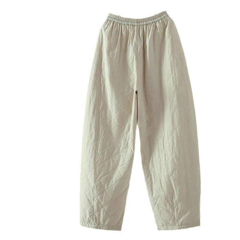Buddha Stones Rhombus Pattern Cotton Polyester Thick Women's Pants With Pockets