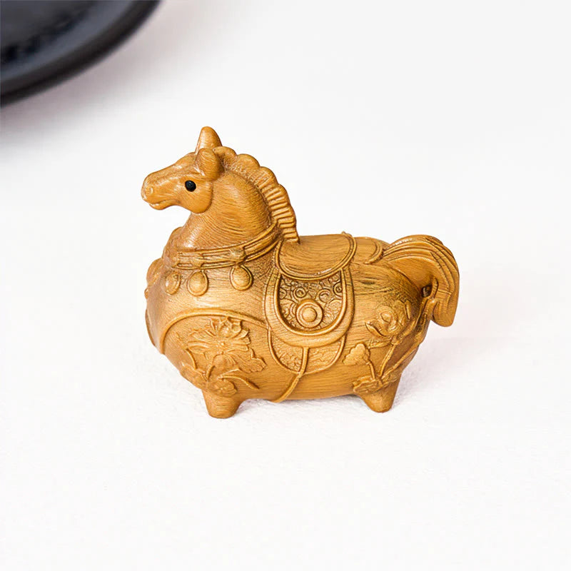 Buddha Stones Mini Year of the Horse Lotus Ebony Linden Wood Green Sandalwood Decoration 5.5*5*3.2cm