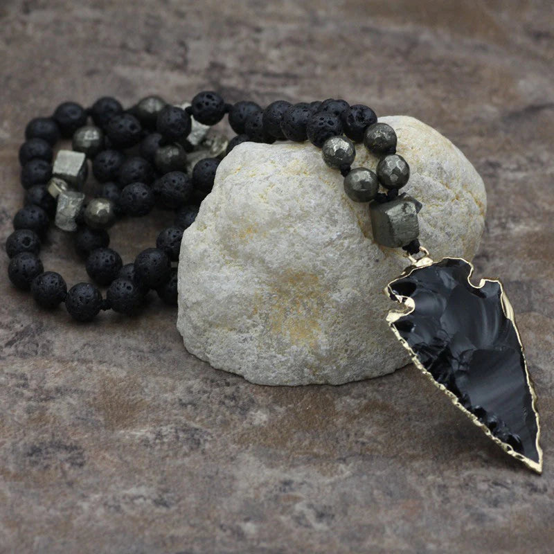 Buddha Stones Natural Lava Rock Yoga Meditation Necklace Arrow Pendant (Extra 30% Off | USE CODE: FS30)