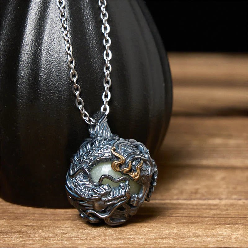 Buddha Stones Copper Dragon Surrounding Bead Strength Pendant Necklace