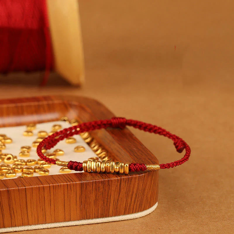 Buddha Stones 999 Gold Small Pieces String Protection Luck Ultra-Thin Braided Bracelet