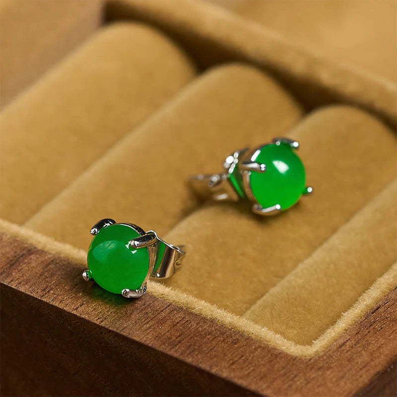 Buddha Stones Jade 925 Sterling Silver Abundance Earrings
