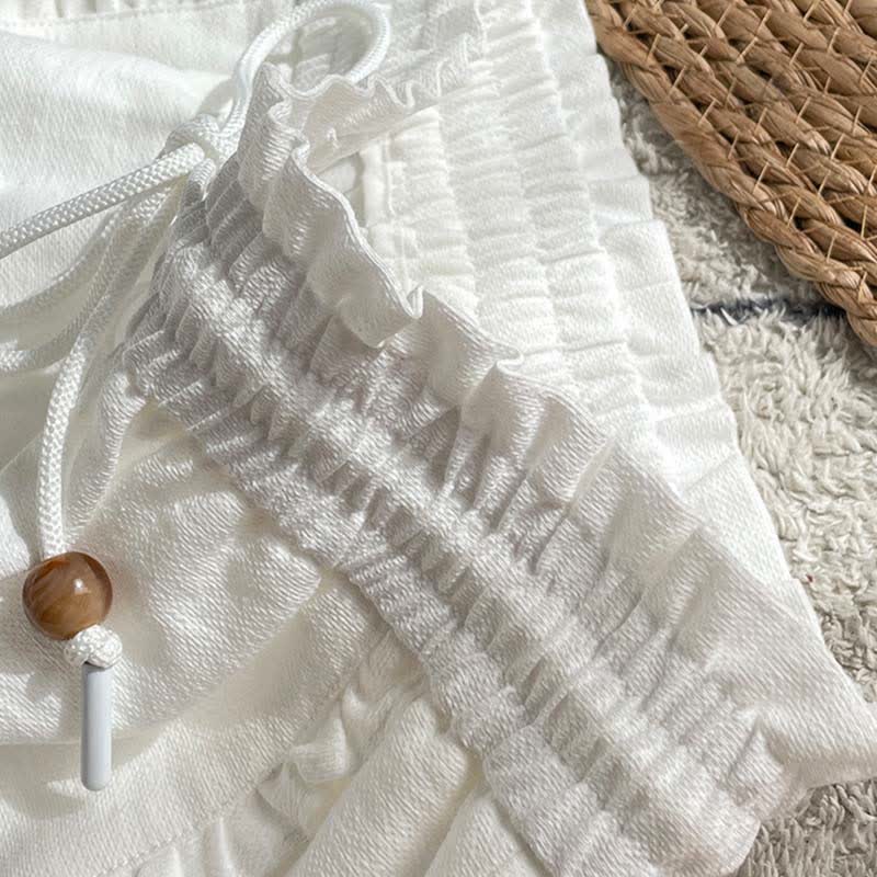 Buddha Stones Summer Drawstring Ruffle Elastic Waist Women's Shorts With Pockets
