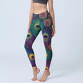 Buddha Stones Gorgeous Peacock Feather Flower Pattern Print Gym Leggings Women's Yoga Pants