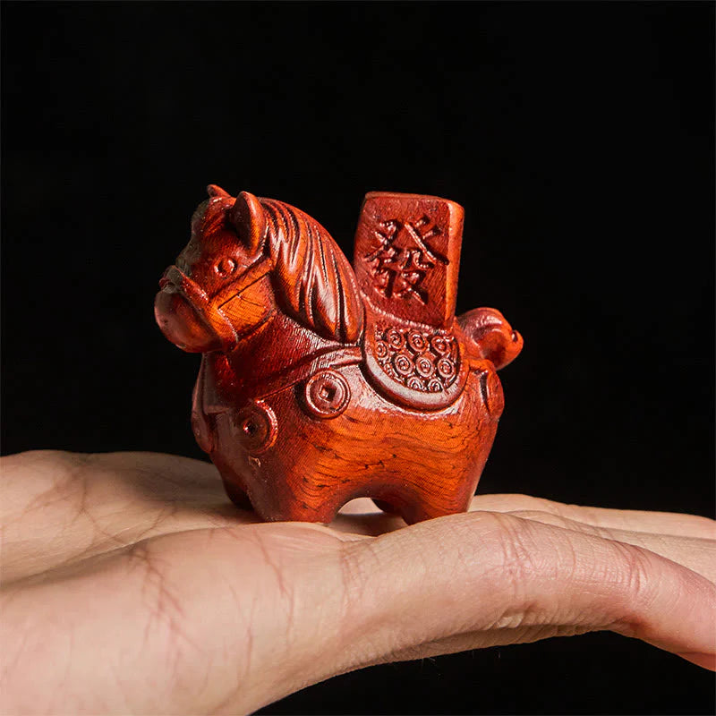 Buddha Stones Year of the Horse Get rich Green Sandalwood Small Leaf Red Sandalwood Linden Wood Animals Positive Decoration