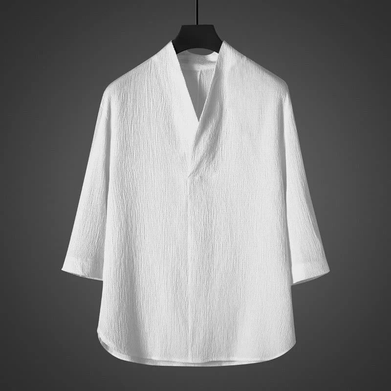 Buddha Stones Casual V-Neck Three Quarter Sleeve Men's Shirt