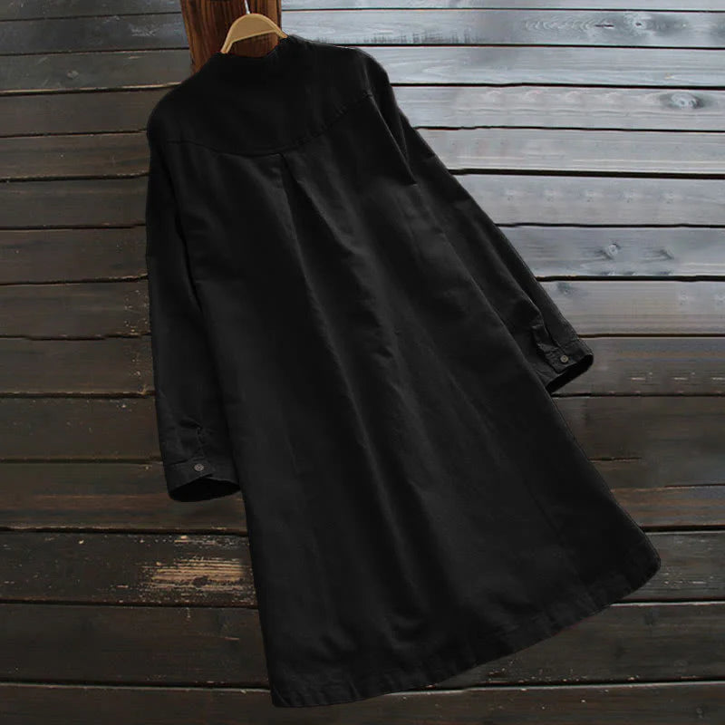 Buddha Stones Solid Buttons Long Sleeve Women's Shirt With Pockets
