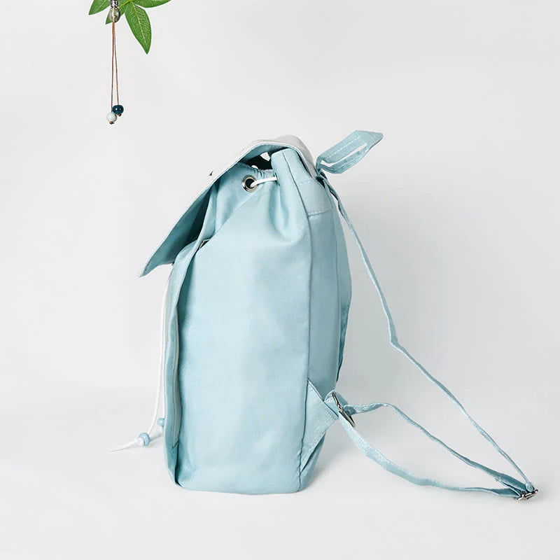 Buddha Stones Handmade Blue Epiphyllum Embroidered Large Capacity Canvas Backpack