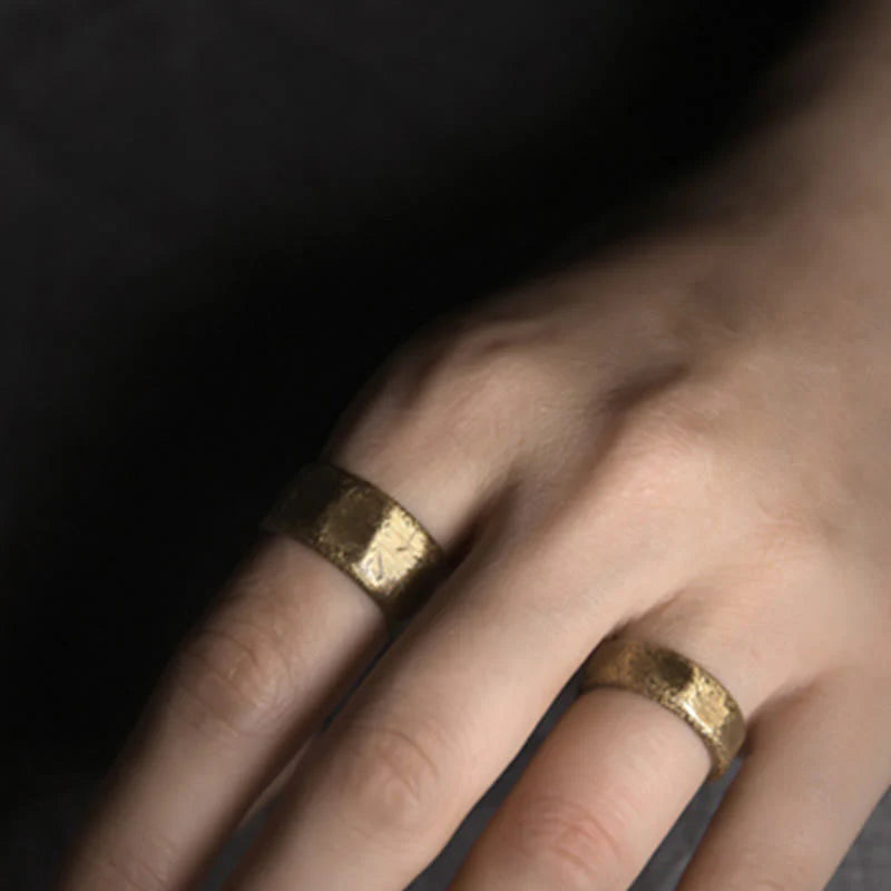 Buddha Stones Tibetan Simple Design Copper Brass Frosted Wealth Ring