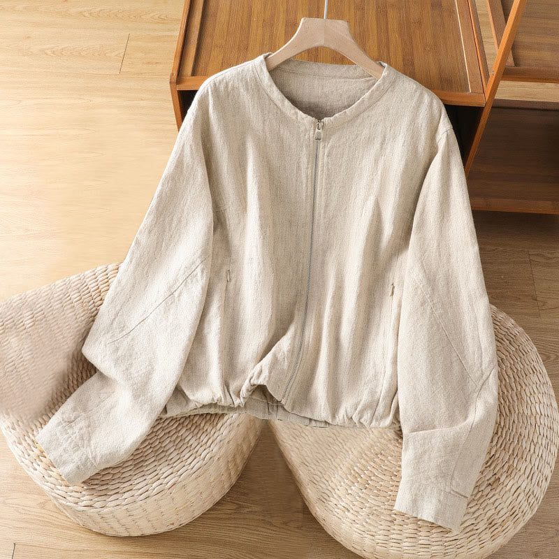 Buddha Stones Women's Cotton Zipper Design Double Layer Long Sleeve Jacket With Pockets