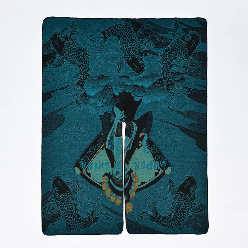 Buddha Stones Winter Koi Fish Waves Pattern Warm Cozy Scarf Shawl