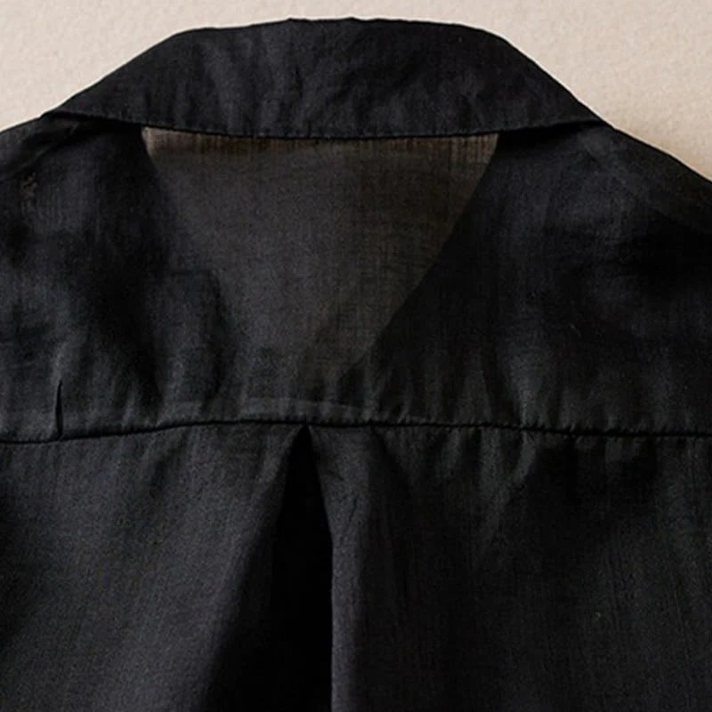 Buddha Stones Retro Plain Fake Two Pieces Button Half Sleeve Design Women's Cotton Linen Shirt