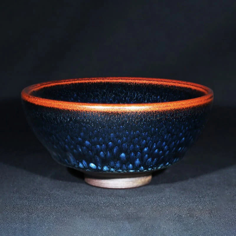 Buddha Stones Handmade Blue Francolinus Spot Chinese Jianzhan Ceramic Teacup Kung Fu Tea Cup Bowl