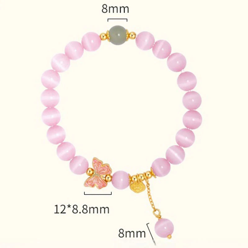 Buddha Stones 925 Sterling Silver Cat's Eye Hetian Jade Butterfly Peace Lock Charm Peace Bracelet