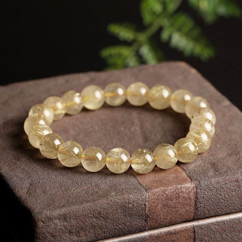 Buddha Stones Natural Golden Rutilated Quartz Auspiciousness Protection Bracelet