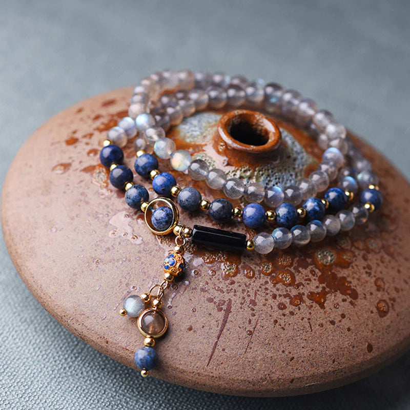 Buddha Stones Moonstone Lazurite Calm Healing Positive Bracelet