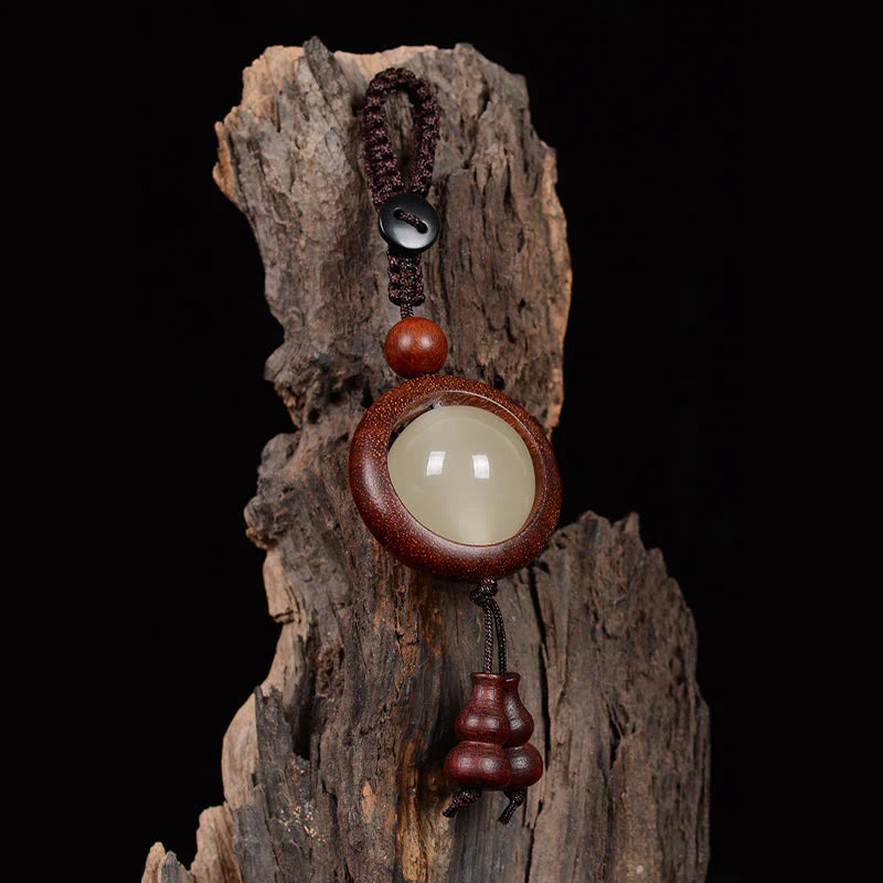 Buddha Stones Red Sandalwood Ebony Wood Green Sandalwood Luminous Lucky Bead Gourd Peace Key Chain