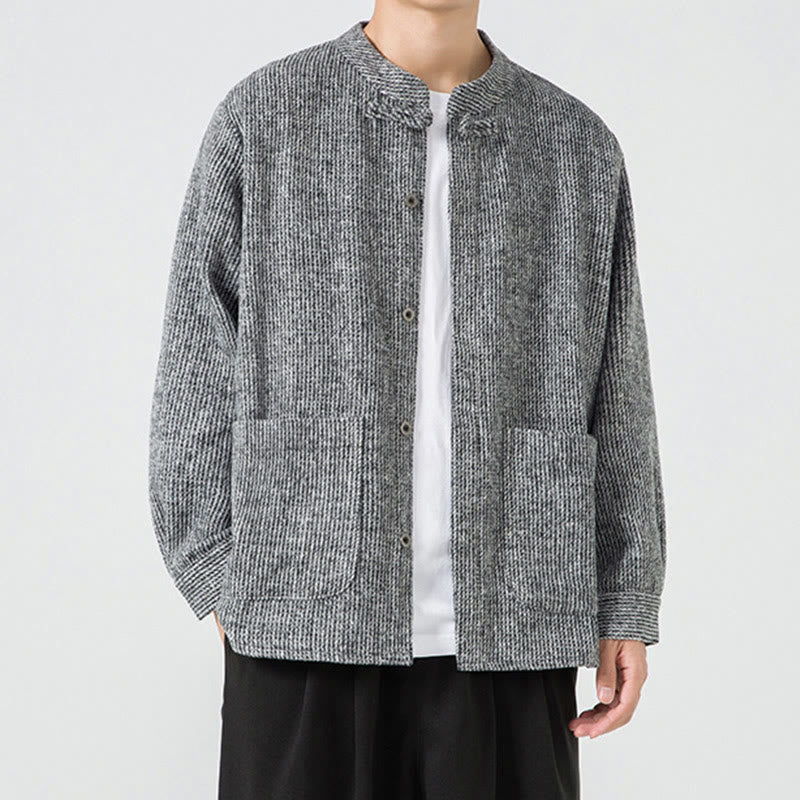 Buddha Stones Solid Color Frog-Button Long Sleeve Men's Cotton Corduroy Jacket With Pockets