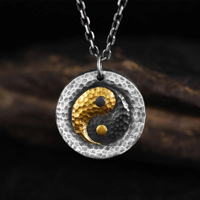 Buddha Stones 999 Sterling Silver 999 Gold Yin Yang Balance Titanium Steel Chain Necklace Pendant